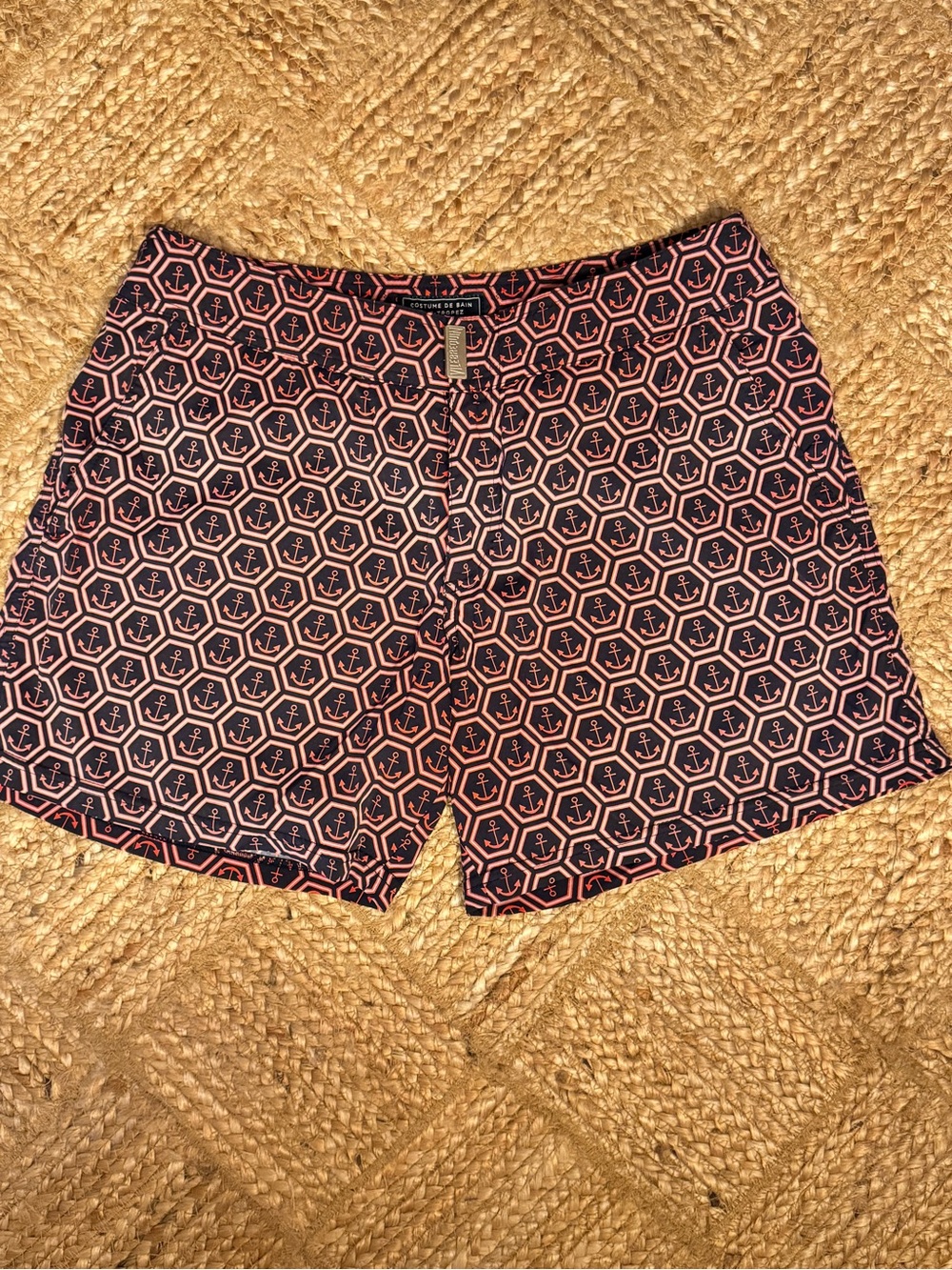 Vilebrequin Anchor Print Swim Shorts – Navy & Burgundy, Men’s Size M